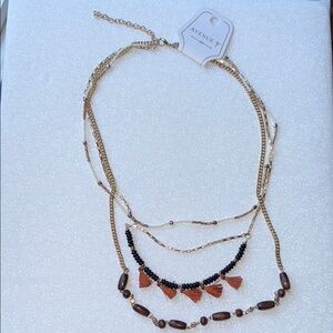Avenue 9 Gold toned and Brown Layered Necklace with Elegant‎ Tiers